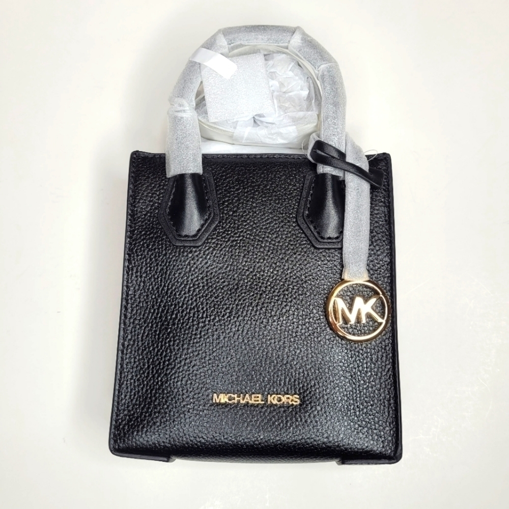 Michael Kors Mercer Extra-Small Pebbled Leather Crossbody Bag Black - Picture 4 of 9